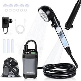 AYAMAYA Portable Shower for Camping, Rechargeable Pump with Filtered Head