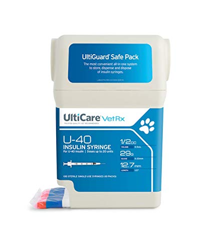 UltiCare VetRx U-40 UltiGuard Safe Pack Pet Insulin Syringes 1/2cc, 29G x 1/2"