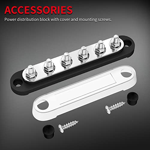 DAIERTEK Marine Bus Bar 12V 6 x 1/4" (M6) Terminal Studs 12 Volt Bus Bar Power Distribution Block with Cover Max 300V AC 48V DC Positive & Negative Battery Terminal Block for Automotive Car Boat by DAIERTEK - Image 4