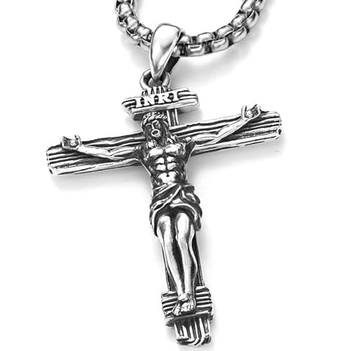 DOTBJ Silver Crucifix Necklace for Men Women with Rolo Chain 22"+2"