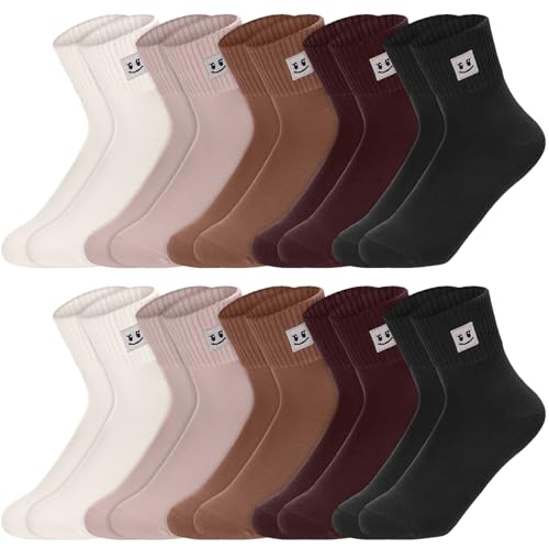 Image of Eurzom 10 Pairs Socks Womens Crew Elastic Ankle Length Cotton Socks Aesthetic Cute Lightweight Low Cut Gifts for Women