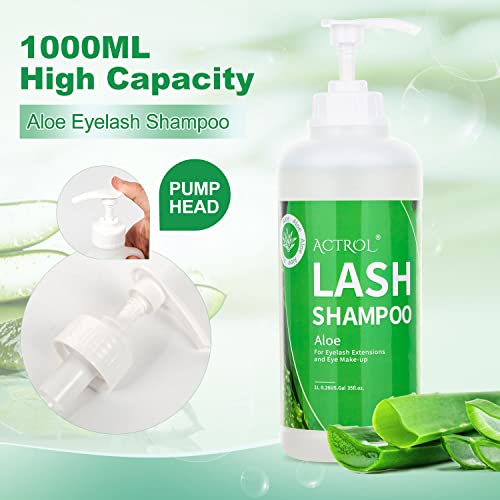 ACTROL Limpador de extensão de cílios Aloe 1L Natural Lash Extension Shampoo profissional espumante