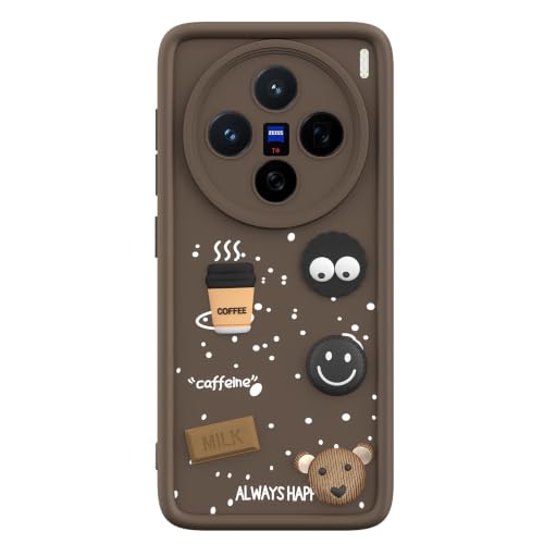 Image of Pikkme Back Cover for Vivo X200 5G | 3D Bear Silicone Cute & Fun Coffee Cartoon | Full Body Protection Bumper Case (Brown)
