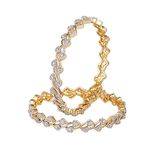 Image of ZENEME Leaf Shaped American Diamond Gold Plated Bangles Jewellery For Women & Girls (2.8)
