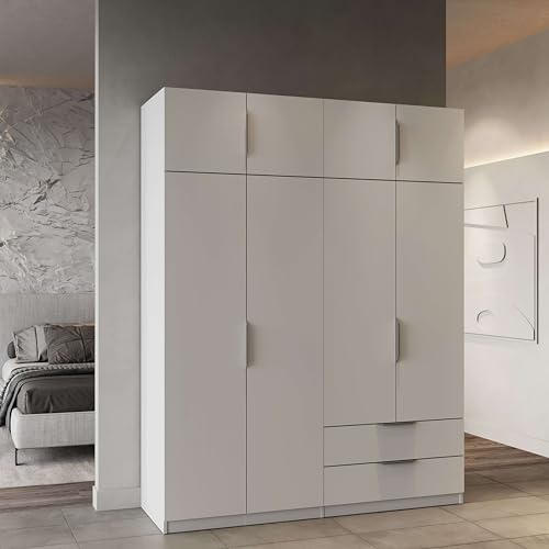 Miroytengo Armario Ghost Grande, Vestidor con Diferentes Compartimentos, 8 Puertas y 2 Cajones, Blanco Mate o Roble Kronberg o en Blanco y Roble 203x158x51 cm - imagen 2