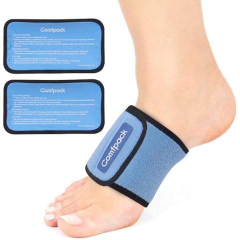 Comfpack Cold Therapy Wrap with 2 Packs for Pain Relief, Reusable Gel Ice Packs for Foot Plantar, Wrist, Ankle, Great for Sprains, Muscle Pain, Bruises, Injuries Cover