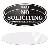 No Soliciting Sign for House, 2 Pack Self-Adhesive Aluminum Metal No Solitation Do Not Knock or Ring Bell Sign, 7.0 x 3.0 inches Rust Free Signs for Door and Wall (Black/White)