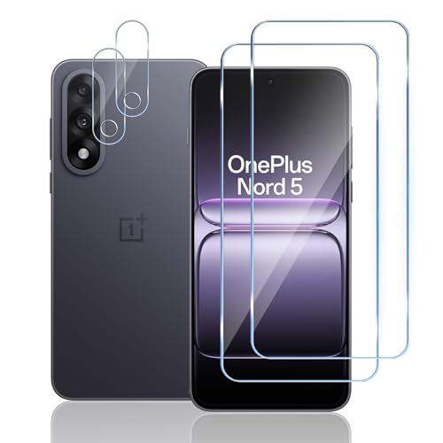 TUTUO para Oneplus Nord 5 Protector de Pantalla, [2+2 Piezas] Cristal Templado + Protector de Lente de Cámara, 9H Dureza Film HD Vidrio Templado, Sin Burbujas, Antiarañazos
