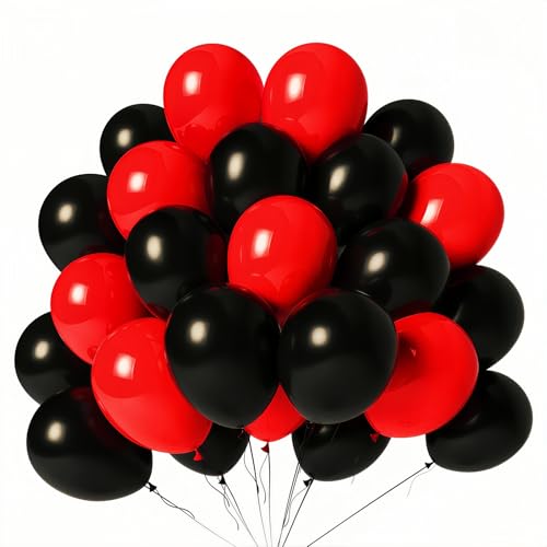 LYNSP Red and Black Balloons 100 Pack 12 Inch Red Black Extra Thick Latex Party Balloons for Birthday Wedding Christmas New Year Party Decorations