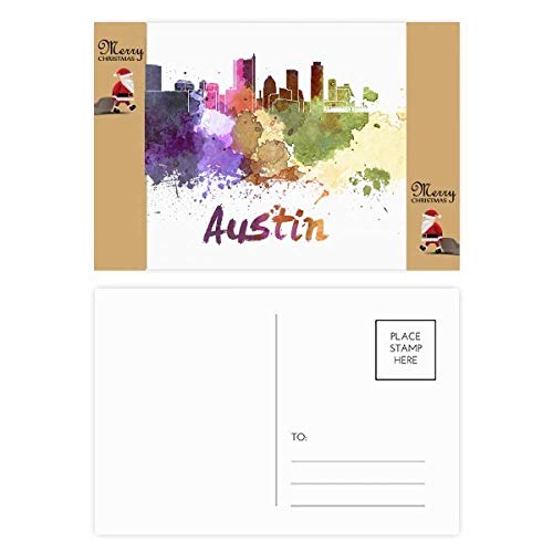 Cartes postales aquarelles Père Noël Austin America City partagez la magie des fêtes