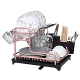 2 Tier Dish Drying Rack Gold -Aluminum Rustproof Dishes Drainer and Removable Drainboard for Kitchen...