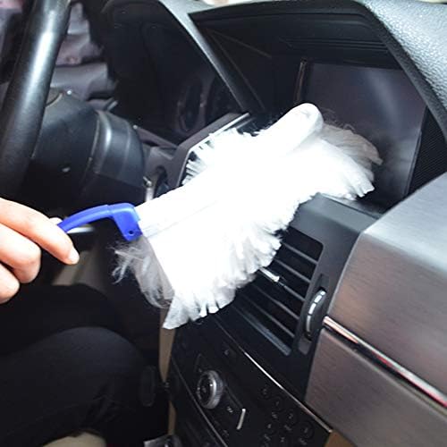 Rotyroya Feather Washable Dusters for Cleaning, Home Furniture Cleaning Duster Dusts Remover Brush Handle with 5 Replacement Head Blue+White