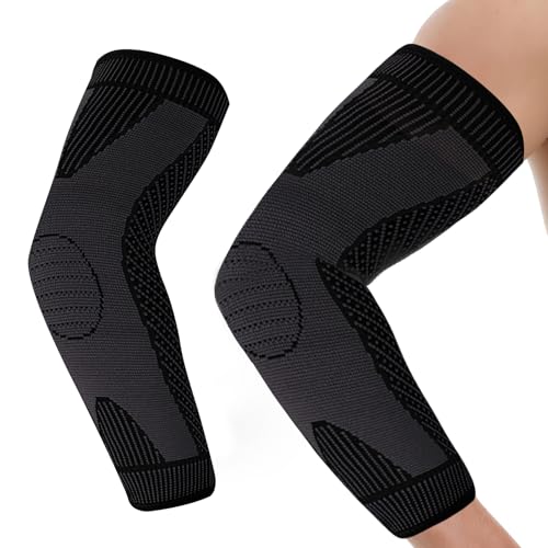 Horktrust Manchon de compression bras - taille L Outdoor Sport coudière protecteur - noir unité individuelle. Protecteur de coude élastique pour le sport - ajustement parfait, confort et protection