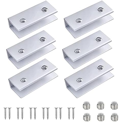 Monsully 6 Pcs Adjustable Rectangle Glass Clamp, Aluminum Alloy Shelf Clamp Screwfix Adjustable Thickness Glass Holder Clip for Bathrooms, Toilets, Halls, and Wine Cabinets Cover