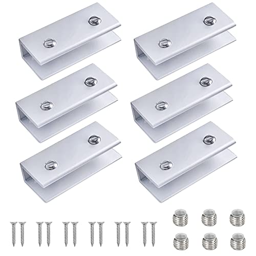 Monsully 6 Piezas Abrazadera de Vidrio Rectangular Ajustable, Aluminio Abrazaderas de Cristal Soporte de Vidrio SóLido para 8-10 mm, para Vidrio de Baño, Sala de Estar Cover