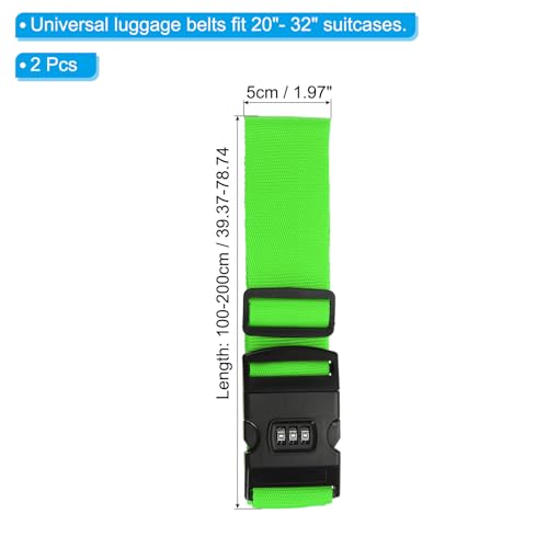 Image of PATIKIL Luggage Straps, 2 Pack Suitcase Straps Adjustable Luggage Belts Strap with Combination Lock for Luggage Suitcases Travel, Green
