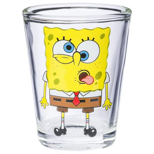 Image of Silver Buffalo SpongeBob SquarePants 4 Piece Mini Glass Set Featuring Patrick Star, SpongeBob SquarePants, Squidward, and Sandy Cheeks, 1.5 Ounces