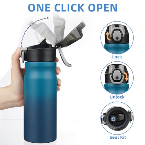 Image of BJPKPK 18 oz Water Bottle with Straw & Handle, Insulated Stainless Flask | Leak Proof Locking Lid, Thermal, Double Wall Vacuum, Keeps Hot /Cold, Dishwasher Safe, Travel & Sports, Indigo Black