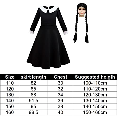 Quarta-feira Addams, Fantasias Halloween Para Crianças Com Peruca, Uniforme Escolar Saia Quarta-feir