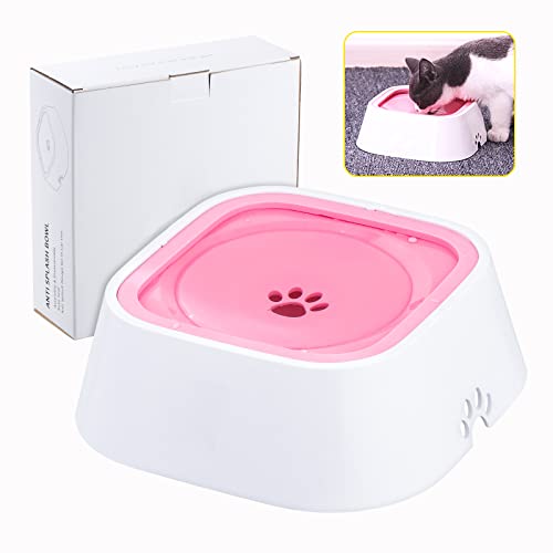 Bol d'eau pour Animaux de Compagnie, Gamelle Flottante pour Animal Domestique 1,5 l, Anti-débordement Bol d'eau de flottabilité pour Chien Chats, Bouche Non mouillée Antidérapante sans BPA (Rose) Cover