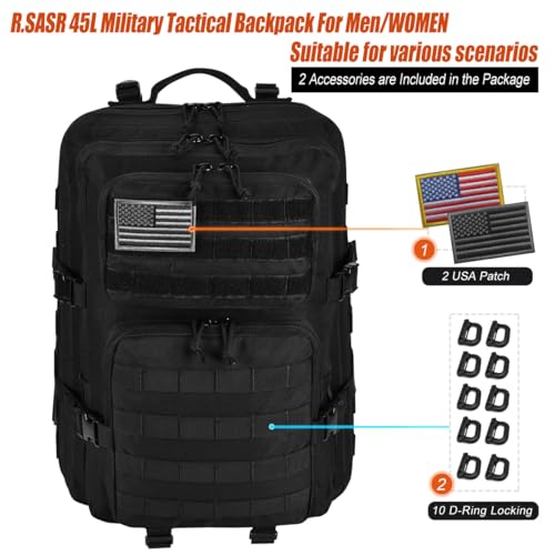 R.SASR 45L Black Tactical Backpack