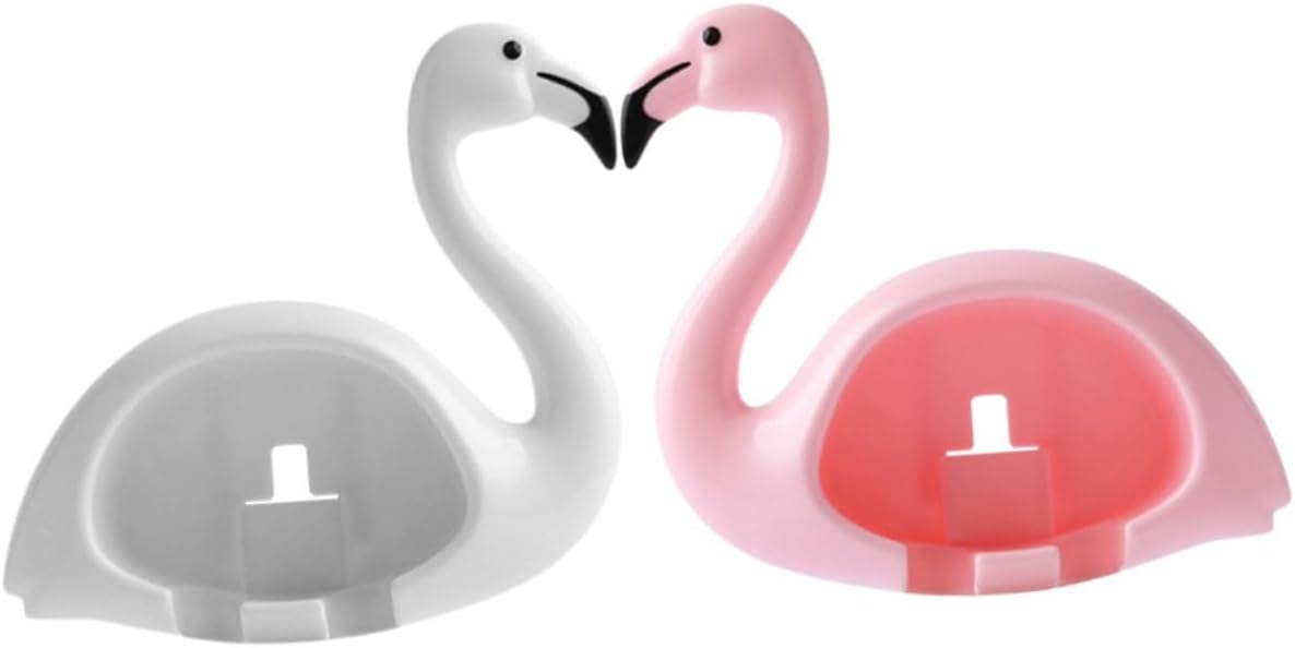 Flamingo Wall Mounted Toothbrush Holder 2Pcs ABS Bathroom Organizer