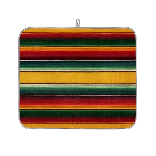 Axurera Tapete de secado de platos retro colorido con rayas mexicanas para encimera de cocina, tapete escurridor de platos absorbente, lavable para escurridores de encimera, 46 x 41 cm