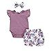 IMJONO Vetement Bébé Fille Ete Ensemble Bebe Garcon Naissance Printemps Chemise Blouse t Shirt Pyjama Fille Manche Courte Haut Top Body Combinaison + Shorts + Bandeau（Violet,0-6 Mois