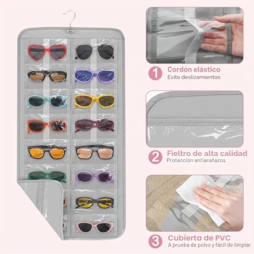 Miniatura 5 de Eeekit Organizador De Gafas De Sol Suspendidas, 32 Bolsillos, Soporte De Almacenamiento Para Joyas Y Gafas De Doble Cara, Soporte Antipolvo De Pared Con Gancho
