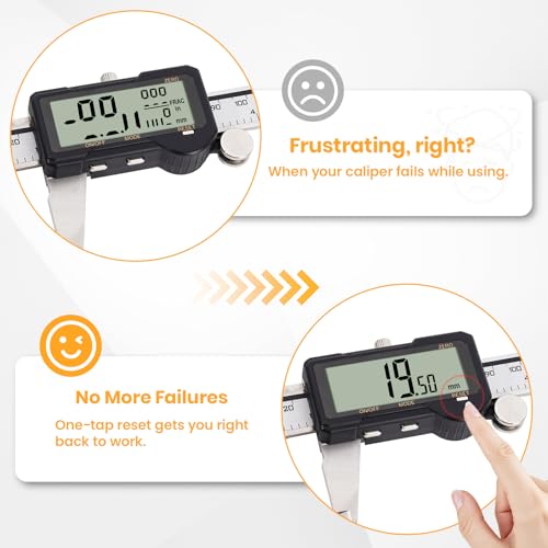 Image of HARDELL Digital Caliper 6 Inch, Rechargeable Calipers with One-Key Reset Setting, Inch /mm /Fraction Conversion, Large LCD Screen Auto-Off, Measuring Tool for DIY, 3D Printing, Jewelry Woodworking Hobby