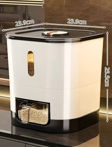 Image of YAGVIZ Automatic Rice Dispenser with Measuring Cup | Large Capacity Moisture-Proof Sealed Food Storage Container for Rice, Grains, Flour | Reusable Plastic Rectangle Bin for Kitchen & Home Use