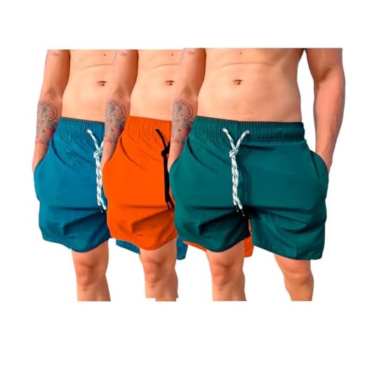 Kit 3 Bermudas Mauricinho Short Elastano Tactel Masculino Academia Praia Futebol Corrida Treino Musculação 3 Bolsos Laranja Azul Verde Breizz (BR, Alfa, M, Regular, Regular, Laranja - Azul - Verde)
