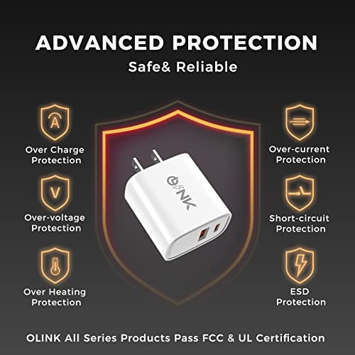 Olink Usb C Charger 20W Pd Fast Charger Block, Type C Dual Port Wall Charger Power Adapter For Iphone 14/14 Pro/14 Pro Max/13/12/11, Ipad Pro/Air, Airpods Pro/Max,Samsung Galaxy And More #TOP4