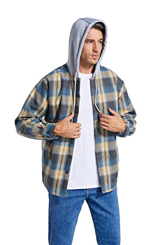 Image of Men's Cotton Plaid Shirt Jacket Fleece Flannel Sherpa Button Down