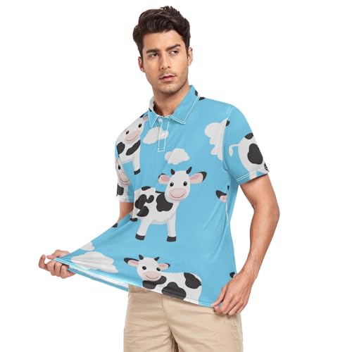 Polo de golf séchage rapide homme t-shirt respirant bleu à motif vache