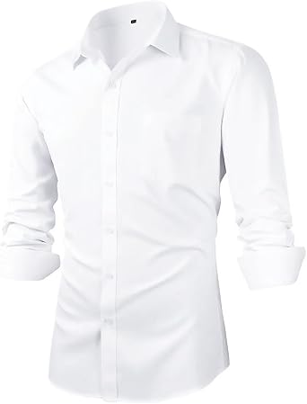 Beninos Mens Slim Fit Solid Point Collar Button Down Dress Shirt