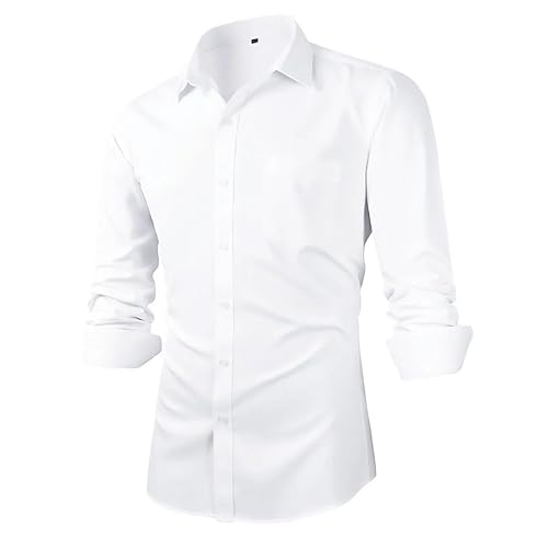 Mens Slim Fit Solid Point Collar Button Down Dress Shirt