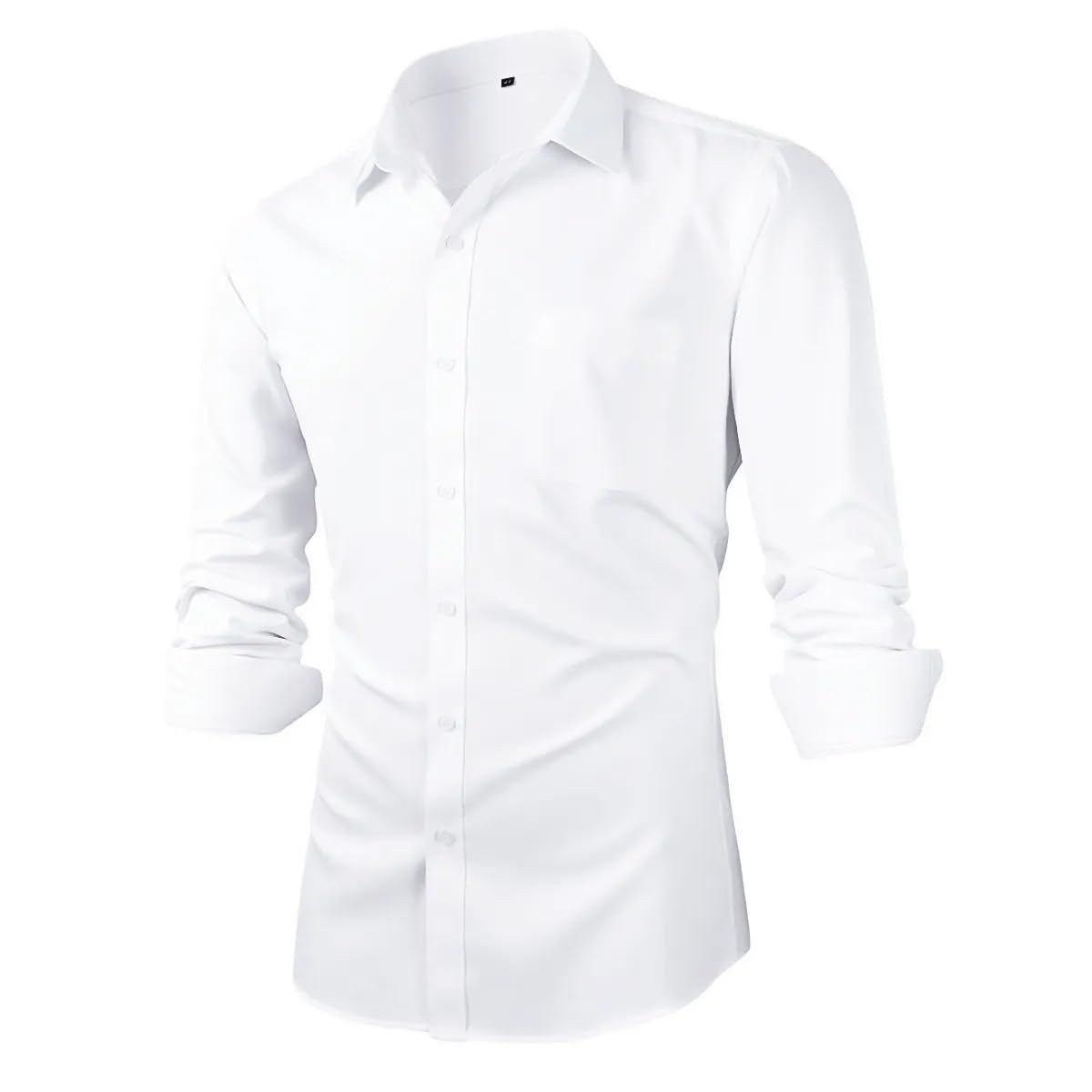 Mens Slim Fit Solid Point Collar Button Down Dress Shirt