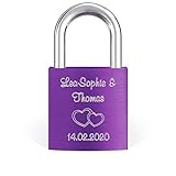 LIEBESSCHLOSS-FACTORY Liebes-Schloss Lila mit Gravur und Schlüssel, gratis Geschenkbox uvm. Jetzt graviertes Vorhängeschloss gestalten!