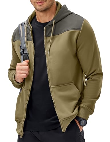 JMIERR Men's Casual Full Zip Up Hoodie 2025 Drawstring Hiking Windproof Jacket with Pockets Long Sleeve, XL, Green