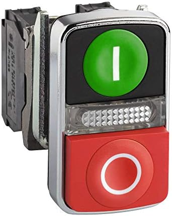 Schneider Electric - Harmony XB4 Complete illuminated double-headed push-button with chromium plated metal bezel - 1 red, 1 green button,1 central white pilot light - XB4BW73731B5