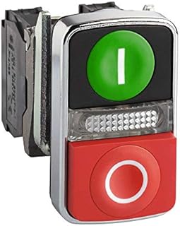 Schneider Electric - Harmony XB4 Complete illuminated double-headed push-button with chromium plated metal bezel - 1 red, 1 green button,1 central white pilot light - XB4BW73731B5