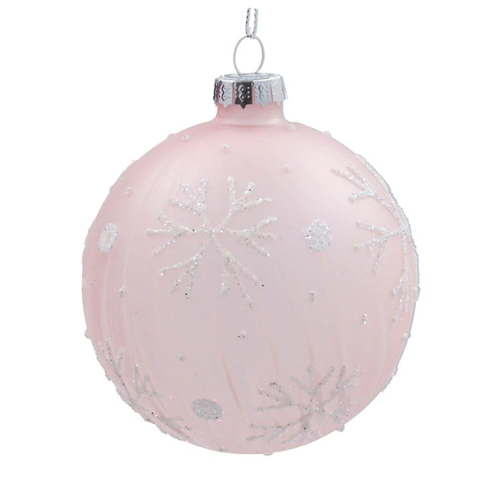 Gisela Graham Pink 8Cm Frosted Glitter Snowflake Glass Bauble