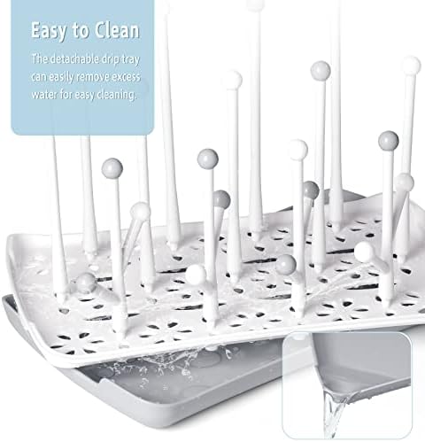 Termichy Baby Bottle Dryer Rack with Removable Water Tray, Baby Drying Rack Ideal for Bottles, Teats, Cups, Pump Parts and Accessories Grey