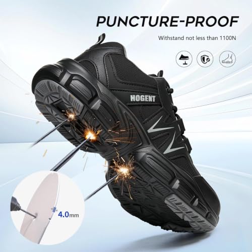 Image of Hogent Steel Toe Shoes for Men Women - Non Slip & Lightweight Work Shoes | Shock Absorption Cushion Sole, Breathable Safety Shoes, Ideal for Construction, Warehouse, Kitchen Work, Food Service