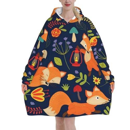 Sweat-shirt à capuche imprimé fleurs et renard mignon