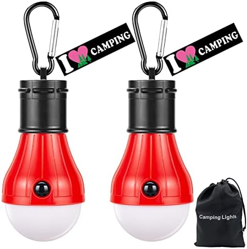 Doukey LED Camping Light [2 Pack] Portable LED Tent Lantern 4 Modes for Backpacking Camping Hiking Fishing Emergency Light Battery Powered Lamp for Outdoor and Indoor (Red)
