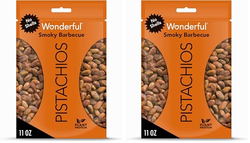 Wonderful Pistachios No Shells, BBQ, 11 Ounce Bag, Protein Snack, On-the-Go Snack, Resealable Bag (Pack of 2)