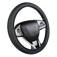 GCNWW Black Leather Steering Wheel Covers - Soft Microfiber, Anti-Slip, Breathable, Universal Size 37-38cm (14.5-15in), Comfortable & Durable, Stylish Car Interior Accessory