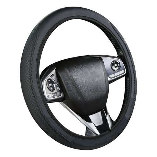 GCNWW Black Leather Steering Wheel Covers - Soft Microfiber, Anti-Slip, Breathable, Universal Size 37-38cm (14.5-15in), Comfortable & Durable, Stylish Car Interior Accessory